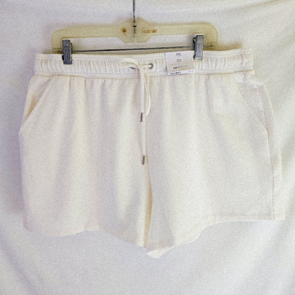 NWT Auden White Fleece Stretch Athletic Shorts Size XXL Elastic Drawstring - Picture 2 of 10